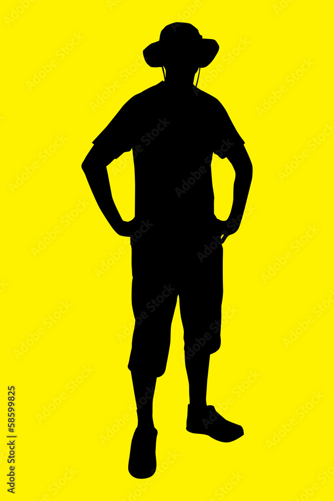 Vector illustration of tourist under the yellow background Vector illustration of tourist under the yellow background