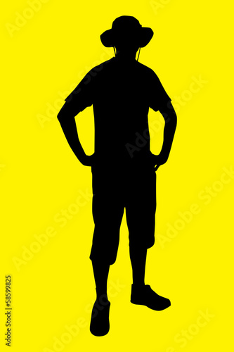Vector illustration of tourist under the yellow background