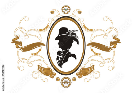Portrait of Beautiful steampunk girl   in frame