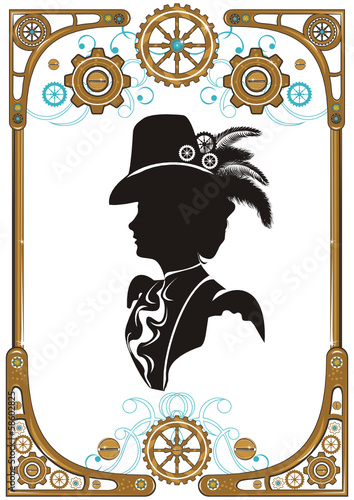 Portrait of Beautiful steampunk girl  in frame