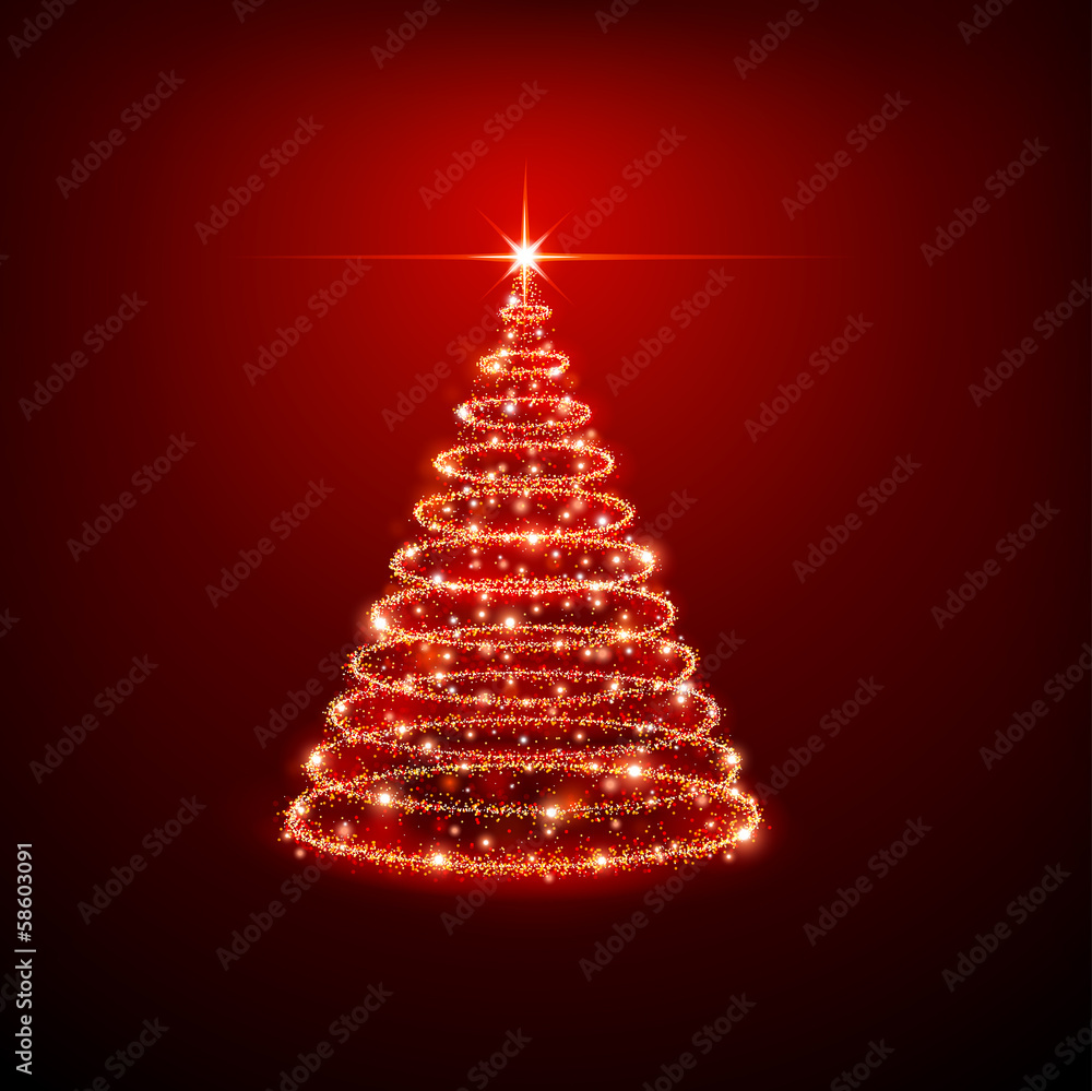 Christmas tree on red background Christmas tree on red background