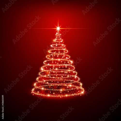 Christmas tree on red background