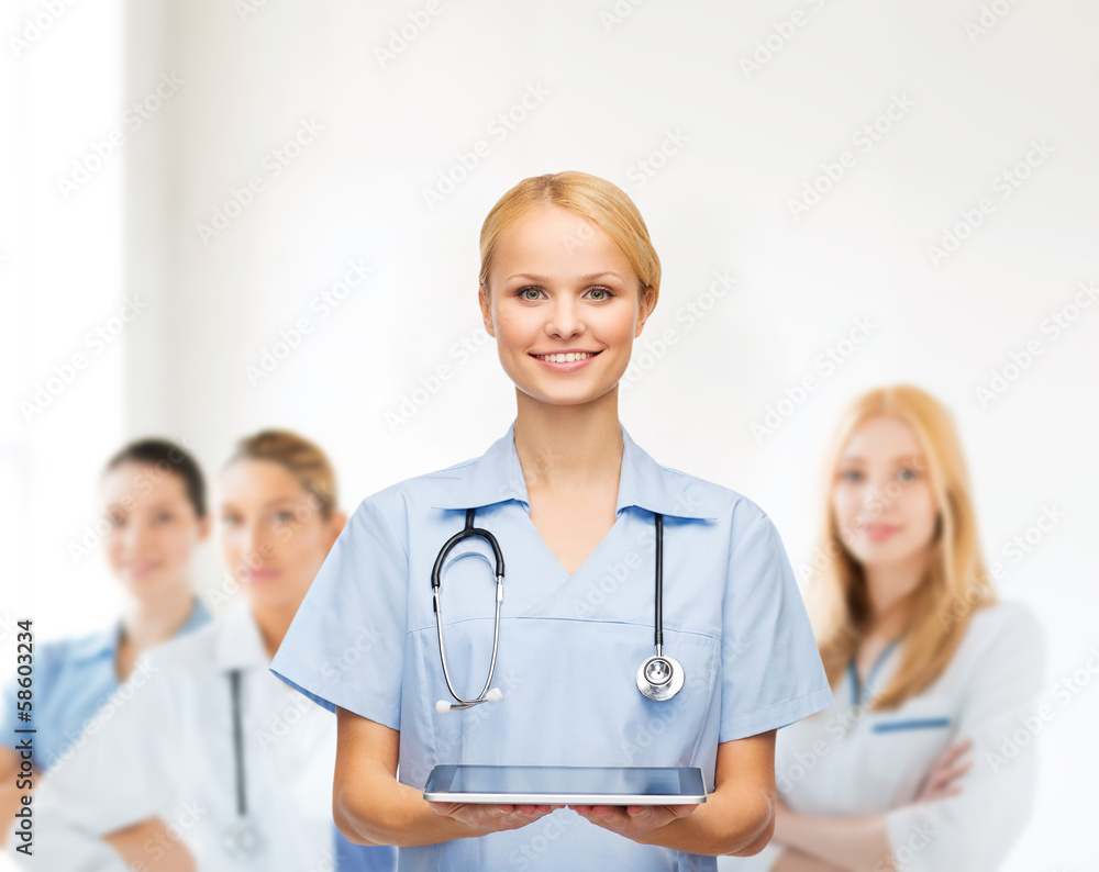 smiling female doctor or nurse with tablet pc smiling female doctor or nurse with tablet pc