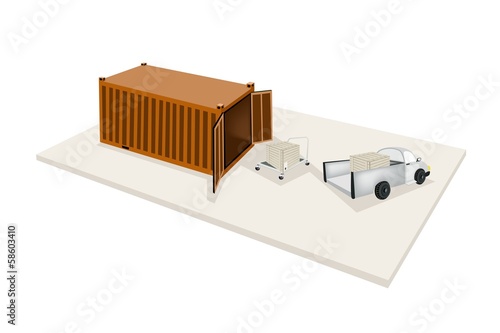 Hand Truck Loading Shipping Box into Container