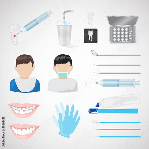 Dental Icons Set - Isolated On Gray Background