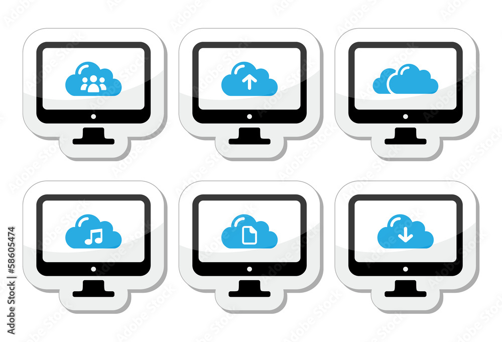Computer and cloud vector icons set for web Computer and cloud vector icons set for web