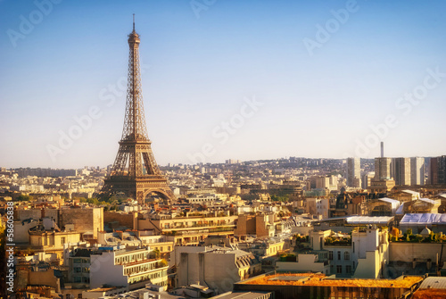 Eiffel Tower  Paris  panoramic view from Triumphal Arch