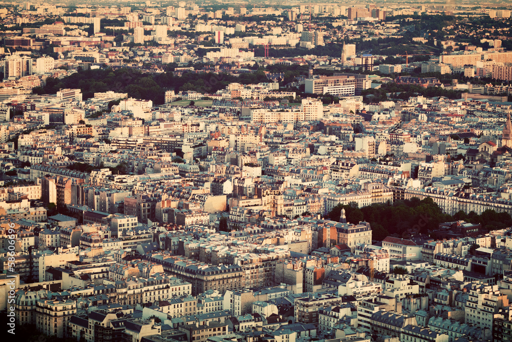 Paris, France view from the top on a residential district
