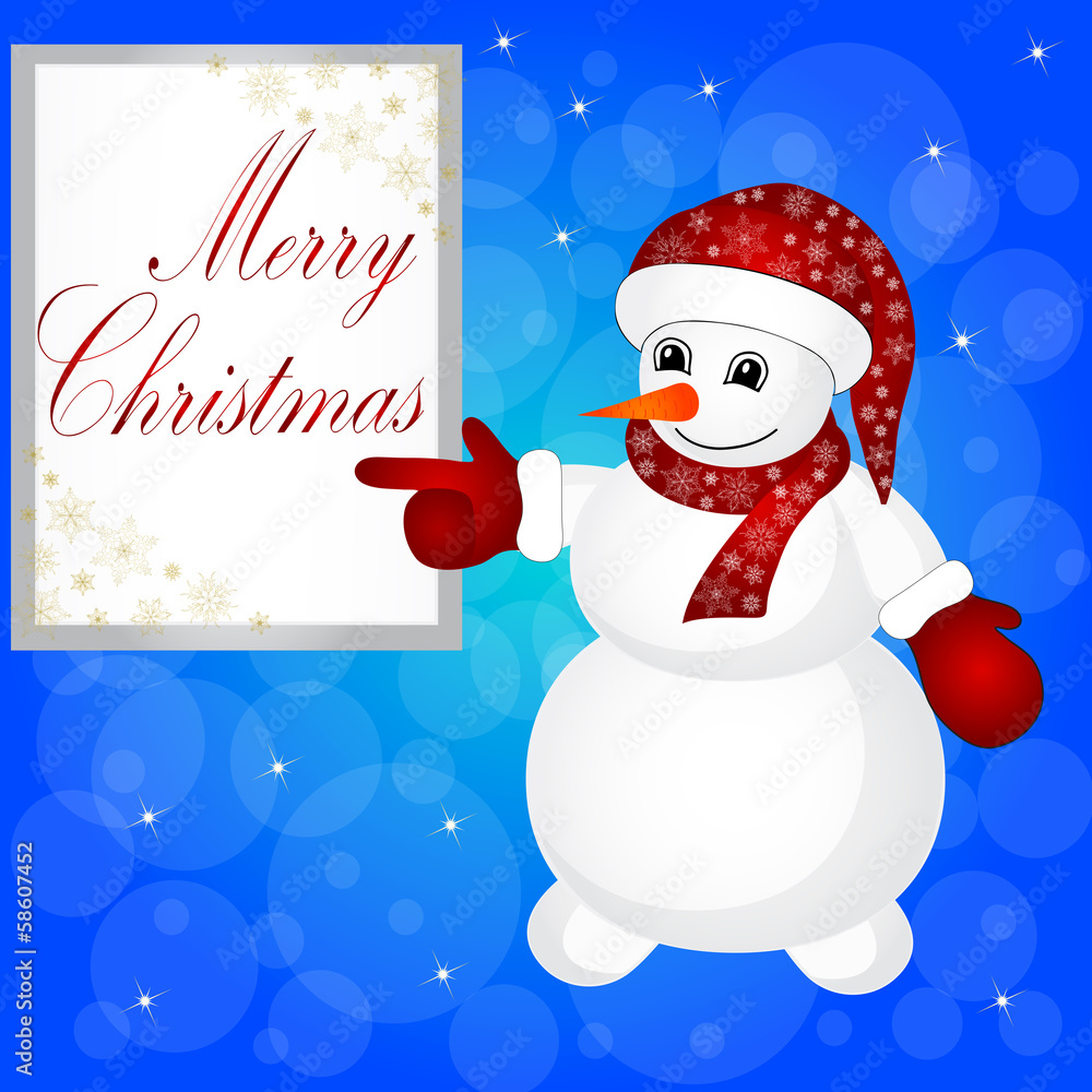 Snowman wearing santa hat