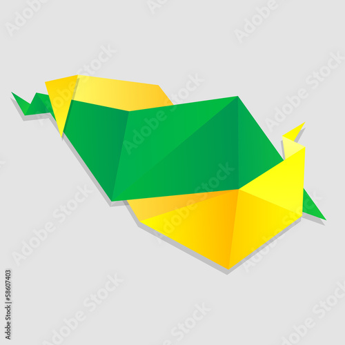 Abstract glossy green and yellow origami speech bubble.