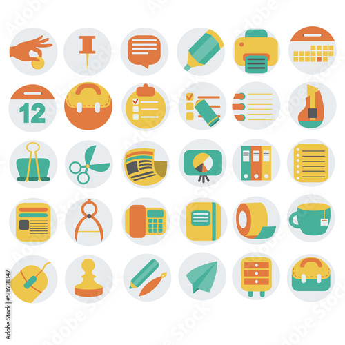 Business and office flat icons set