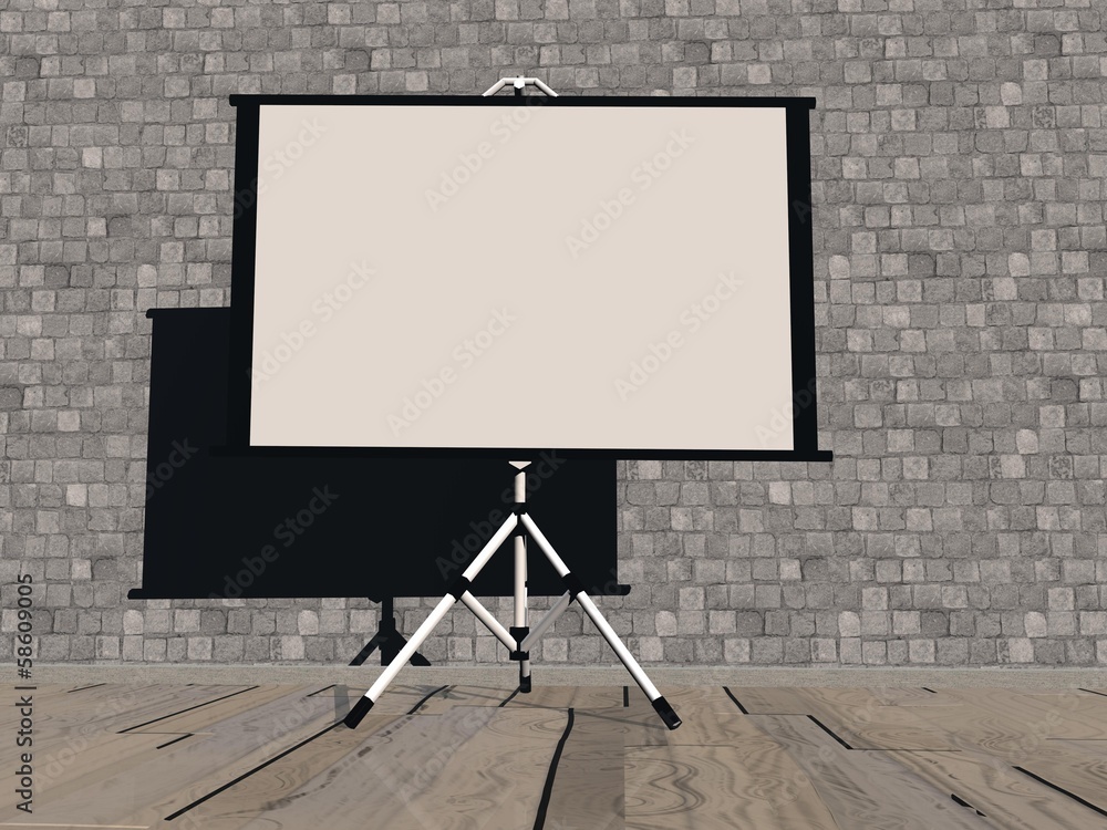 Empty white projector screen - 3D render