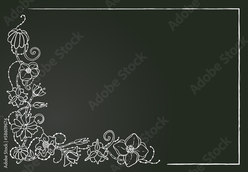 Fototapeta Naklejka Na Ścianę i Meble -  Vector floral card, hand drawn chalk flowers and leaves.