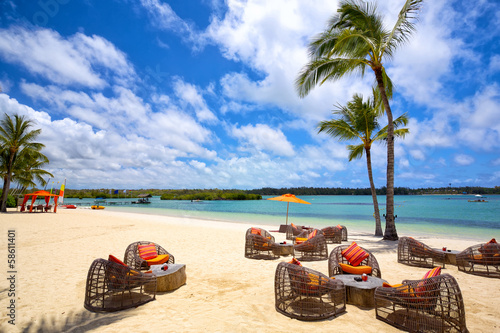 Tropical relax on tropical sandy beach in Mauritius Island