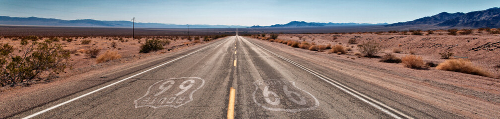 Aluminium schilderij Route 66 Route 66 panorama eindeloze horizon  © Frank Waßerführer