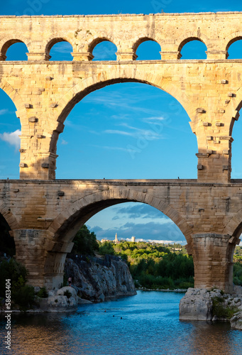 Pont du Gard over river Gardon vertical view