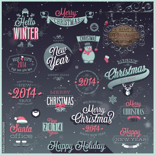 Christmas set - labels, emblems and other decorative elements.