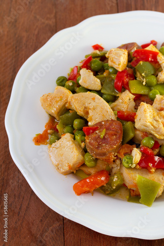 chicken with vegetables and sausages