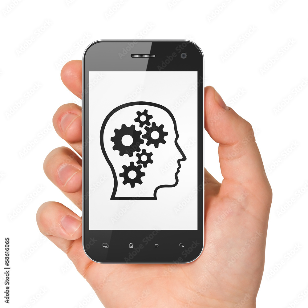 Finance concept: Head With Gears on smartphone