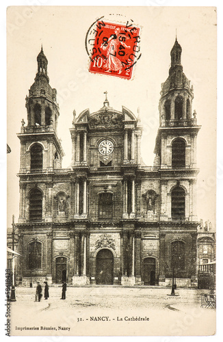 vintage postcard with Cathedrale in Nancy