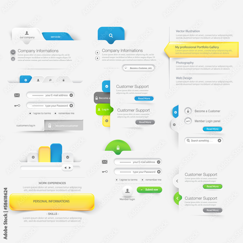 Collection of website template navigation elements with icons Collection of website template navigation elements with icons
