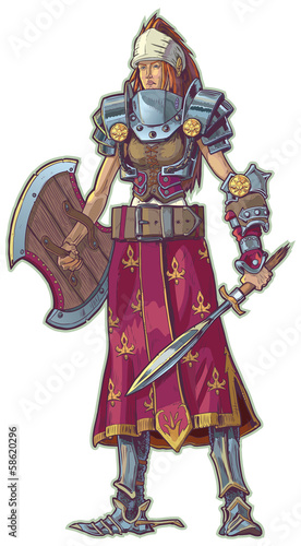 Warrior Woman with Red Hair Vector Cartoon
