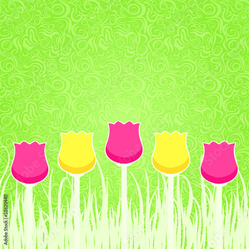 Floral Background with Pink and Yellow Tulips