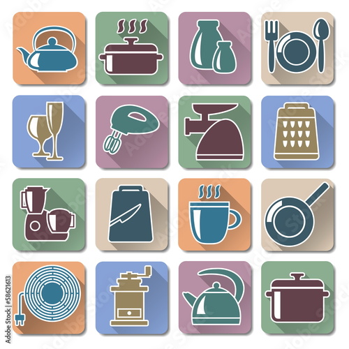 Vector Kitchenware Retro Flat Icons
