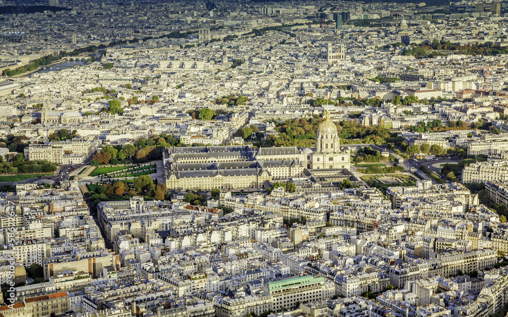 Paris aerial view with Church Saint-Louis des Invalides