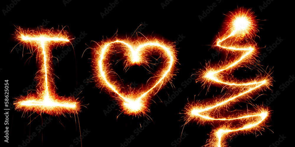 I Love Christmas symbols made with sparkler light I Love Christmas symbols made with sparkler light