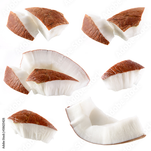 Coconut. Pieces isolated on a white background