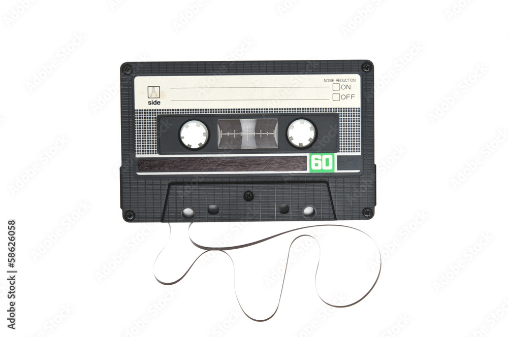 Tape cassette closeup on white background Tape cassette closeup on white background