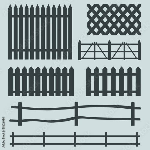 vector set of rural fences silhouettes