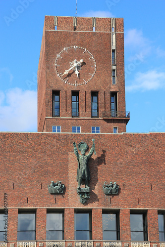 Clock in City Hall (Radhuset) of Oslo, Norway