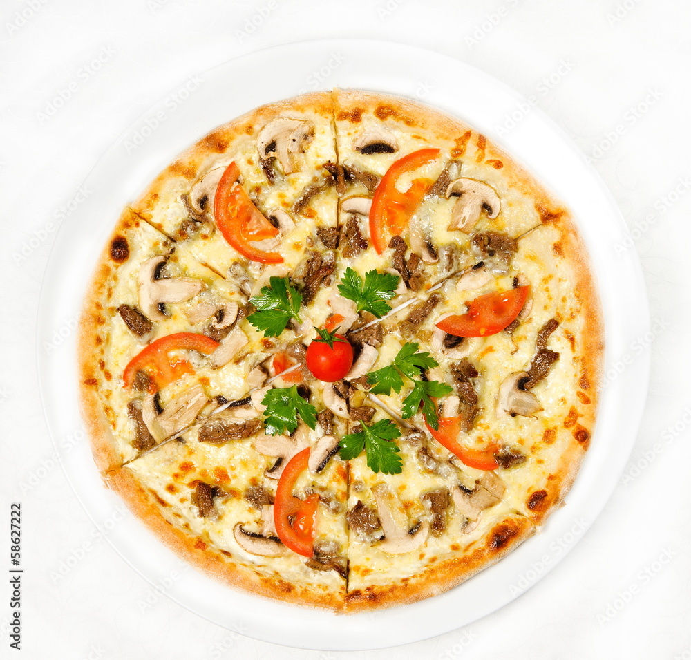 pizza with meat and mushrooms pizza with meat and mushrooms