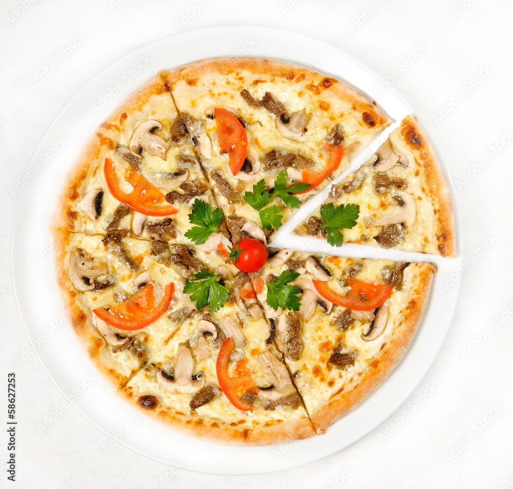 pizza with meat and mushrooms pizza with meat and mushrooms