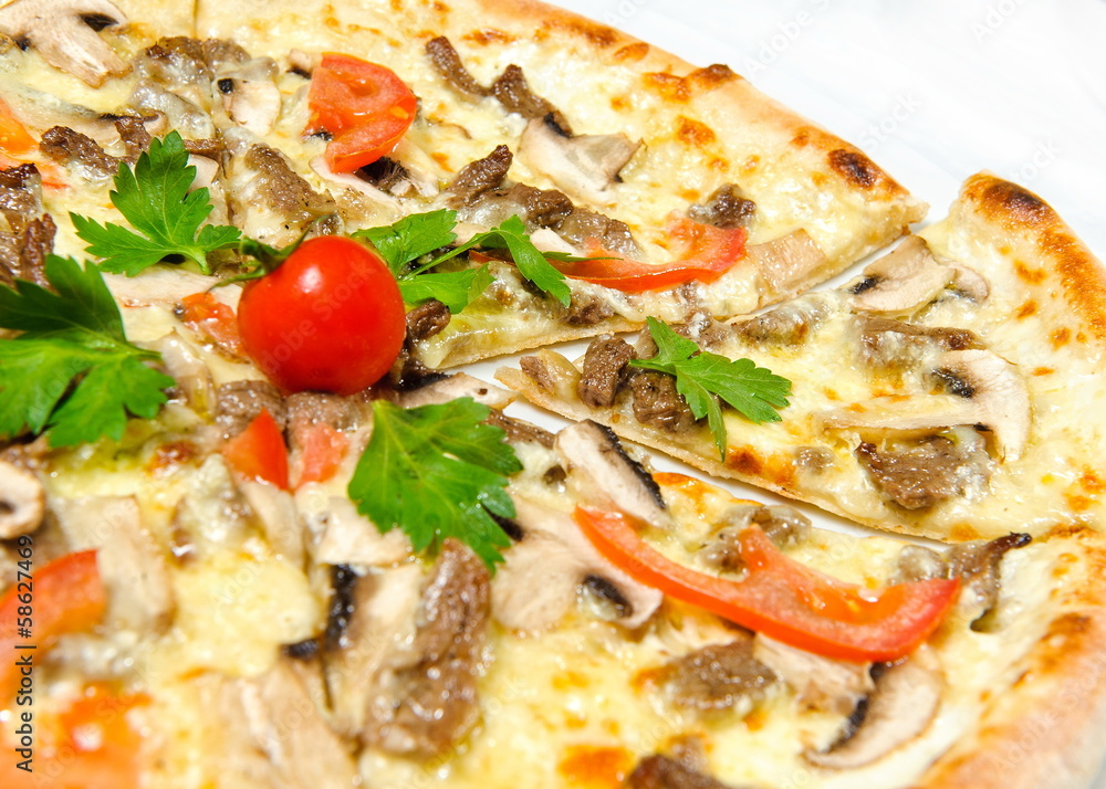 pizza with meat and mushrooms pizza with meat and mushrooms