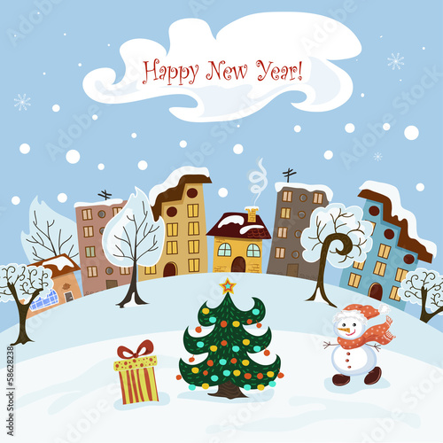 Christmas card with a snowman