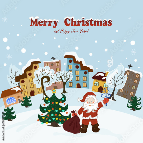 Christmas card with Santa Claus
