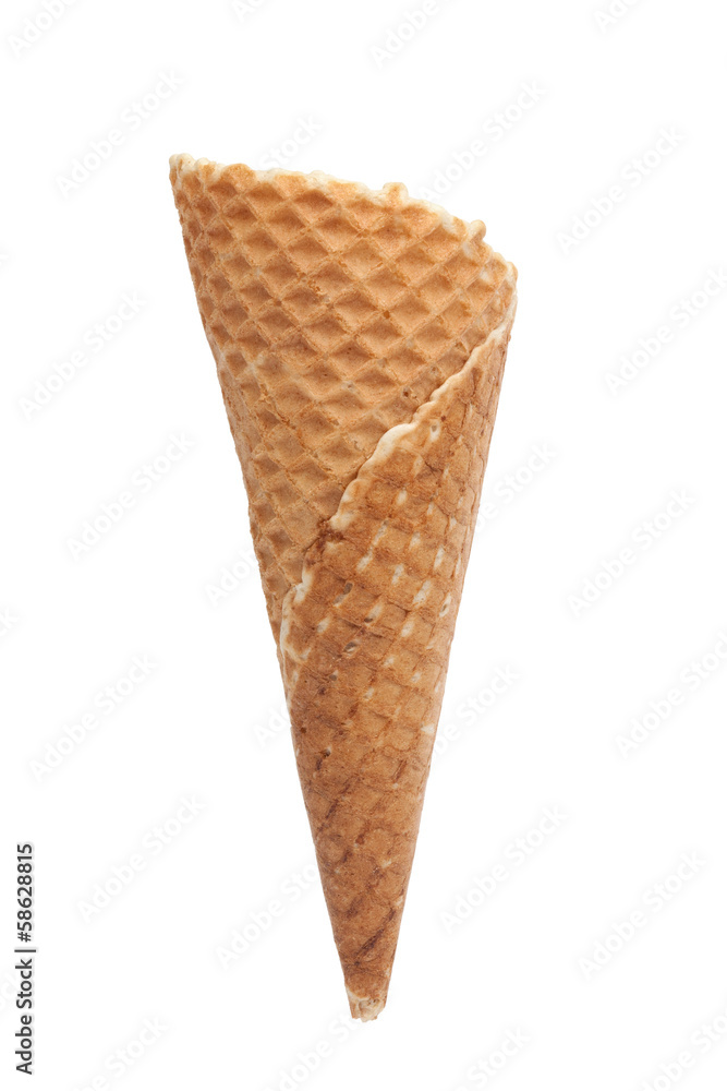 Empty Ice Cream Cone, waffle, Front View, Isolated on white Empty Ice Cream Cone, waffle, Front View, Isolated on white