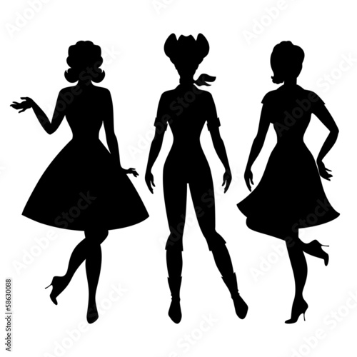 Silhouettes of beautiful pin up girls 1950s style.