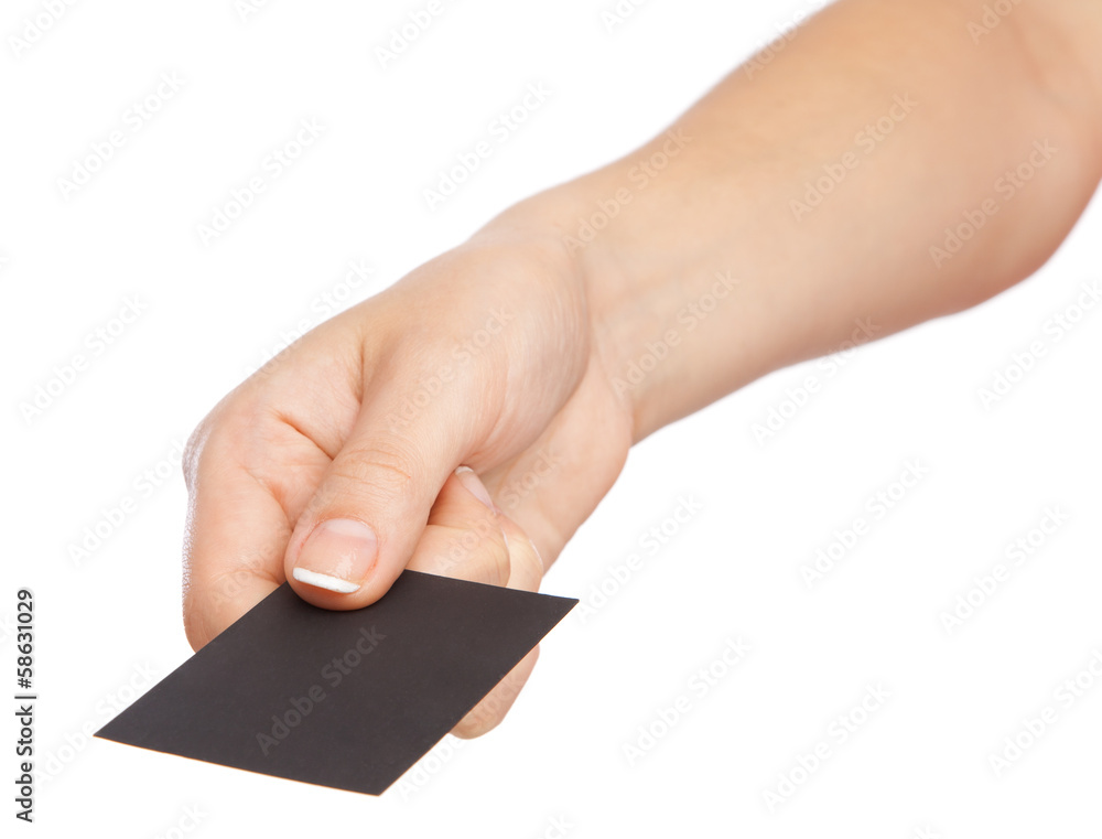 Hand holding a business card Hand holding a business card