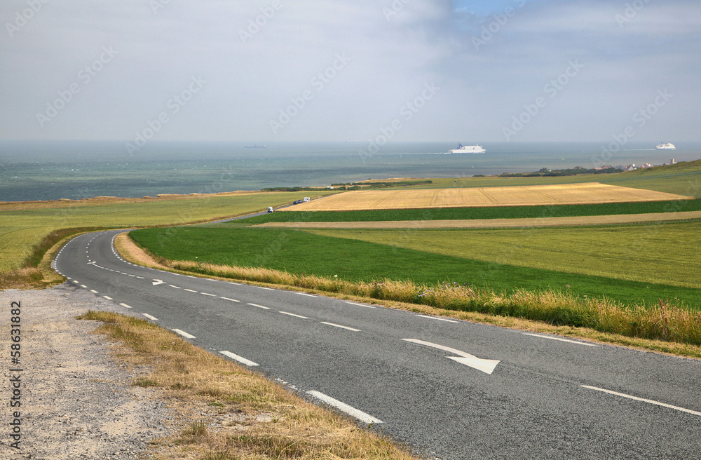 Road on sea coast near Wissant city at Nord-Pas-de-Calais