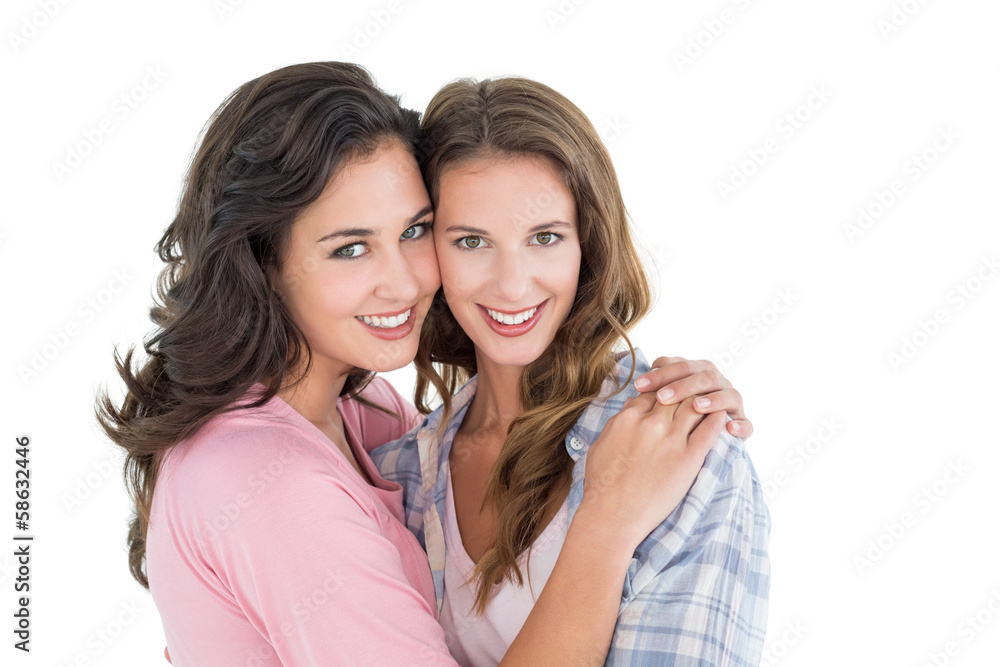 Portrait of a young female embracing her friend Portrait of a young female embracing her friend
