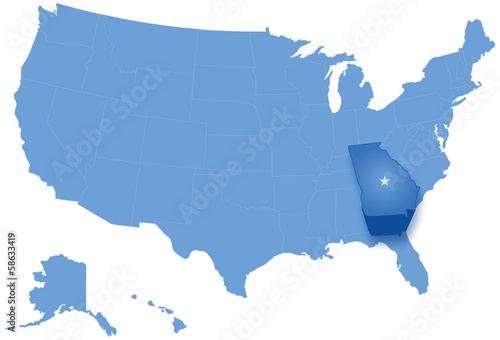 Map of States of the United States where Georgia is pulled out