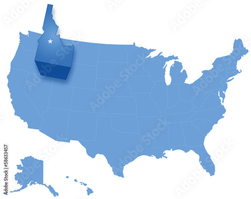 Map of States of the United States where Idaho is pulled out