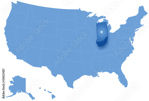 Map of States of the United States where Indiana is pulled out