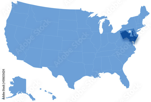 Map of States of the United States where Maryland is pulled out
