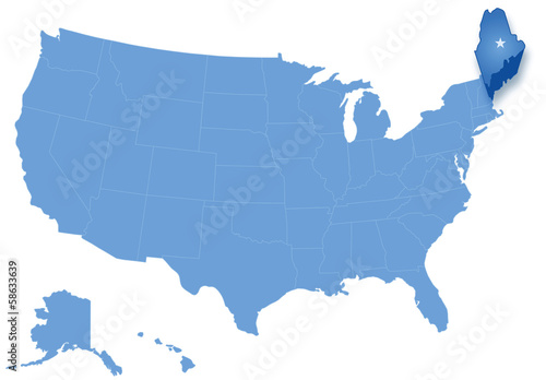 Map of States of the United States where Maine is pulled out