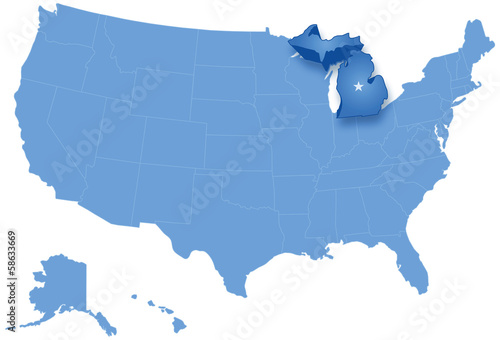 Map of States of the United States where Michigan is pulled out